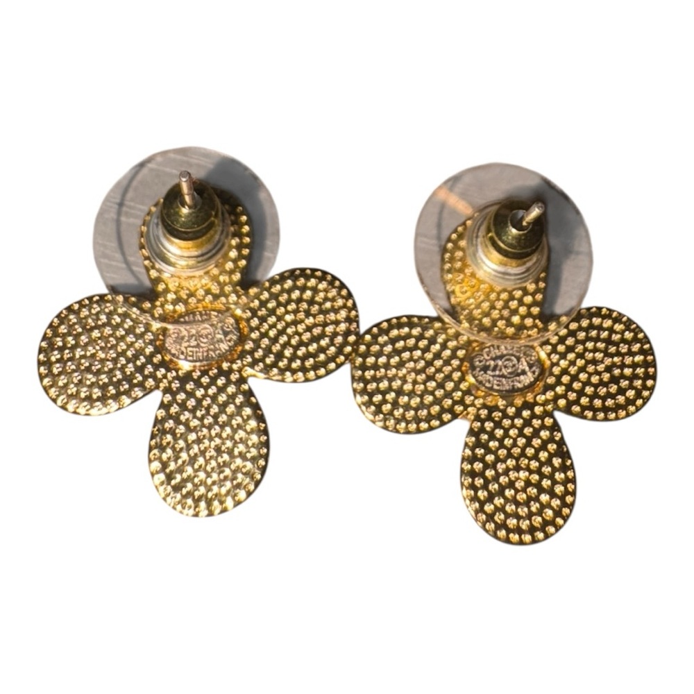 Chanel Vintage CC Clover Earrings Multicolor Cabochon Gold France J42 - Picture 4 of 6